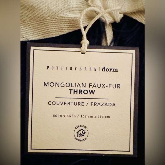 Pottery Barn Mongolian Faux Fur Throw Blanket Navy Blue Cozy Fuzzy Comfy - Picture 6 of 8